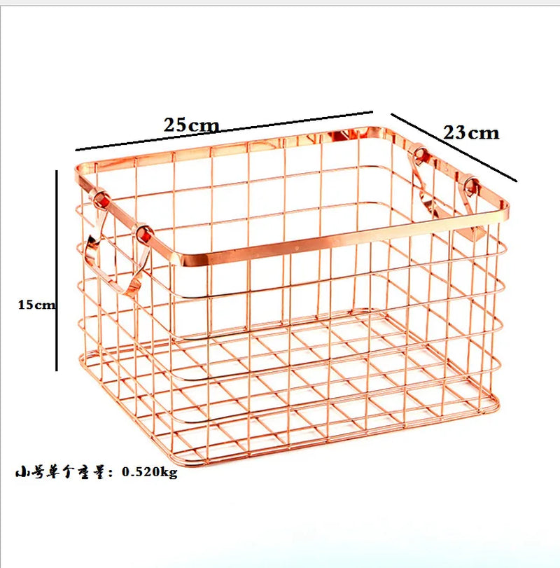 Creative Modern Nordic Style with Handle Gold Household Simple Storage Basket Rose Gold Household Iron Laundry Rack LB93013 Lid