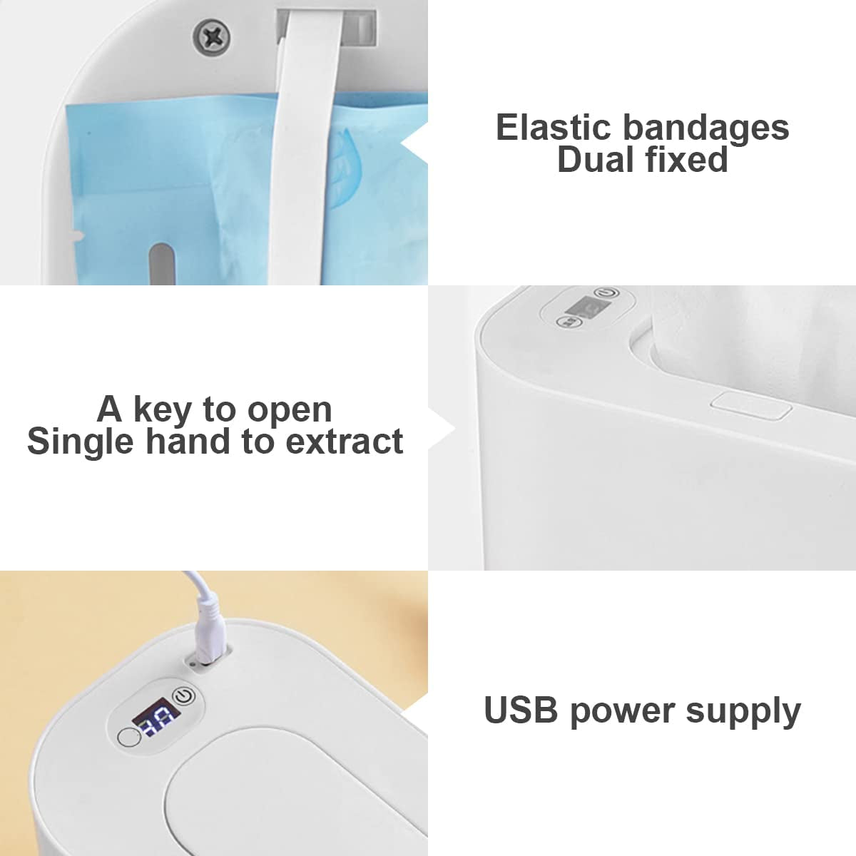 USB Baby Wipe Warmer 3 Mode 40-60 °C Adjustable Baby Wipe Warmer Dispenser Portable Smart Wet Wipes Warmer Large Capacity Baby Wipe Heater for Kids Car Home Travel Baby Nursery(White)