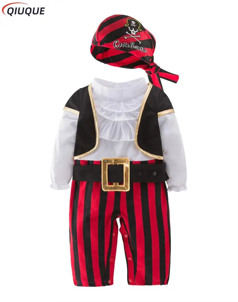 Pirate Captain Cosplay Costume Baby Romper Boys Bodysuits Christmas Fancy Clothes Halloween Costumes Kids Children Jumpsuits