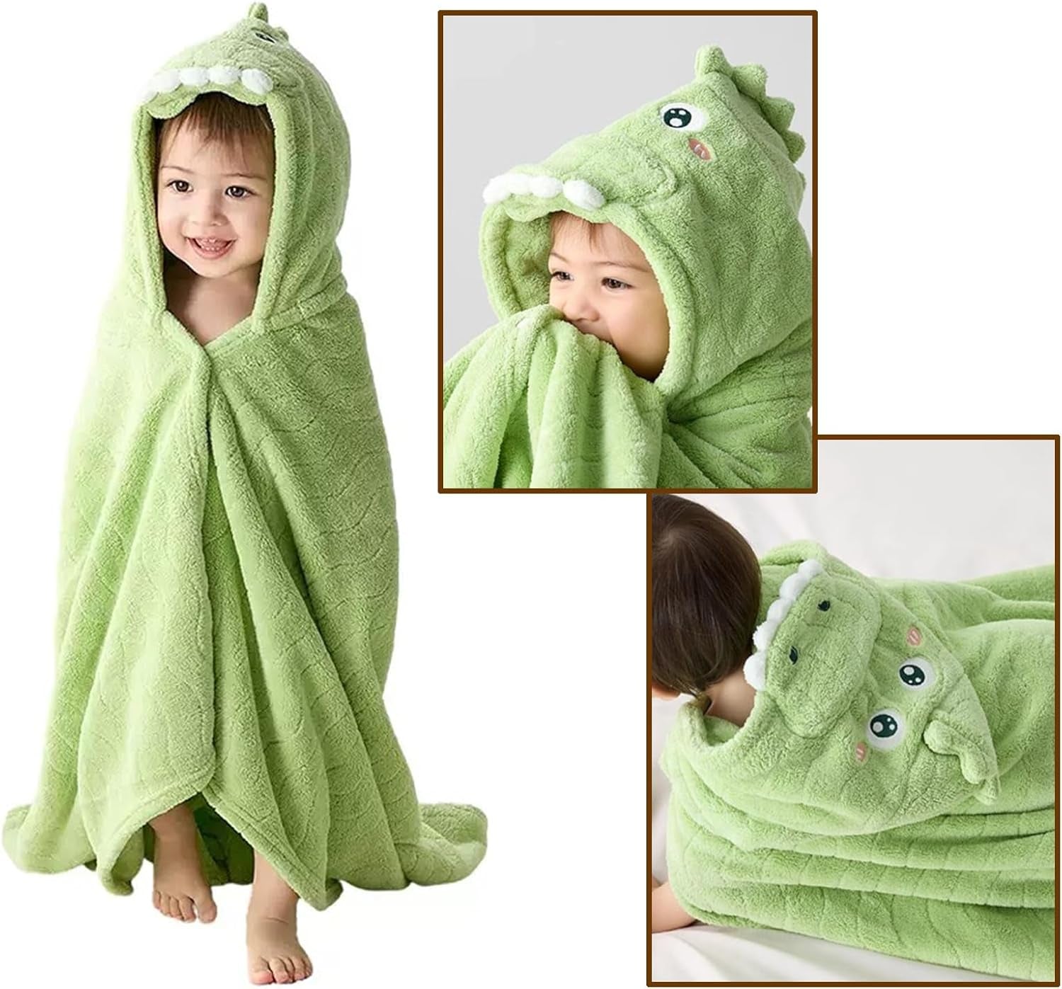 Hooded Baby Towel, Baby Towels Newborn, Baby Bath Towel with Hood, Baby Bath Towels Wrap, Blanket for Baby, Baby Beach Towel, Hooded Bath Towels for Boy and Girl, Newborn (Green-L)