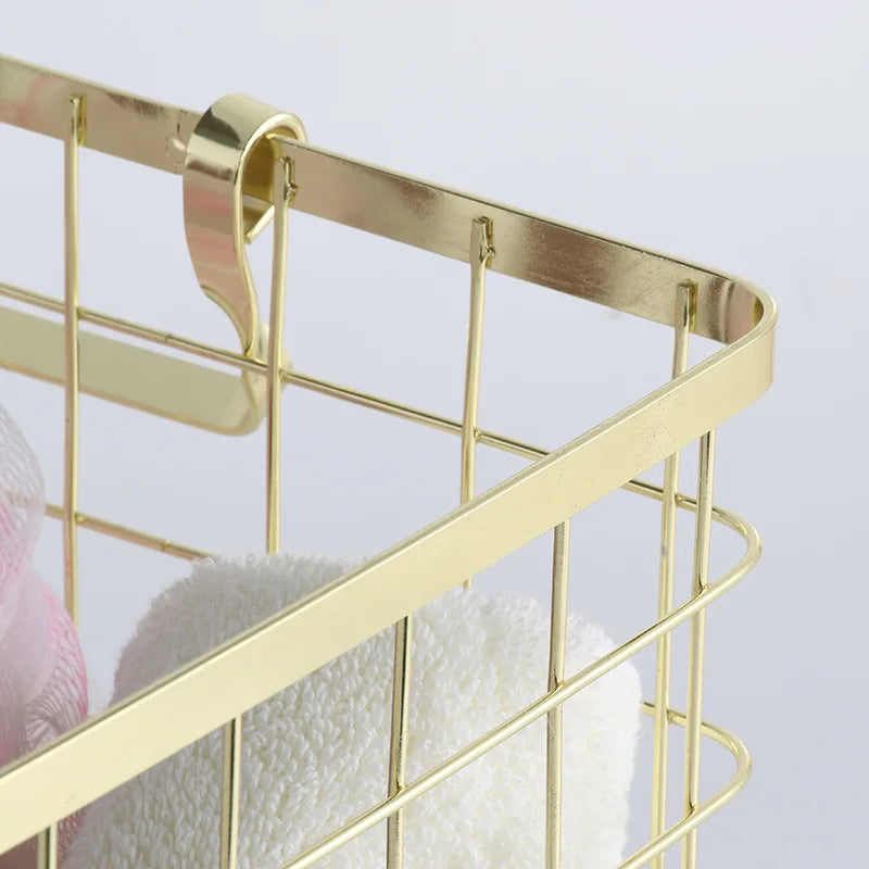 Creative Modern Nordic Style with Handle Gold Household Simple Storage Basket Rose Gold Household Iron Laundry Rack LB93013 Lid