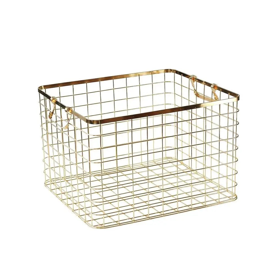 Creative Modern Nordic Style with Handle Gold Household Simple Storage Basket Rose Gold Household Iron Laundry Rack LB93013 Lid
