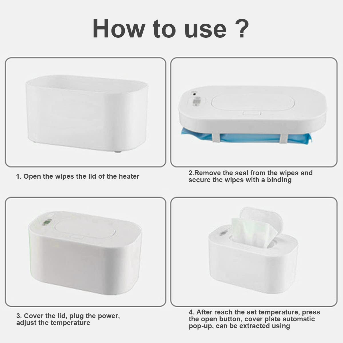 USB Baby Wipe Warmer 3 Mode 40-60 °C Adjustable Baby Wipe Warmer Dispenser Portable Smart Wet Wipes Warmer Large Capacity Baby Wipe Heater for Kids Car Home Travel Baby Nursery(White)