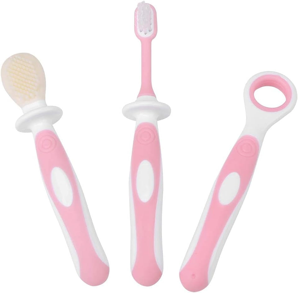 3Pcs Baby Toothbrush Baby Tongue Cleaner Oral Care Set Care for 0-36 Month Baby, BPA Free()