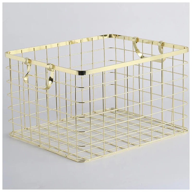 Creative Modern Nordic Style with Handle Gold Household Simple Storage Basket Rose Gold Household Iron Laundry Rack LB93013 Lid