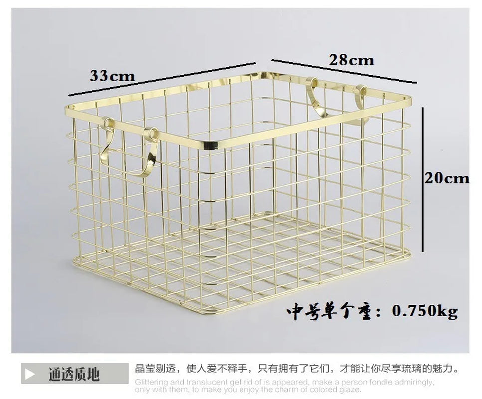 Creative Modern Nordic Style with Handle Gold Household Simple Storage Basket Rose Gold Household Iron Laundry Rack LB93013 Lid