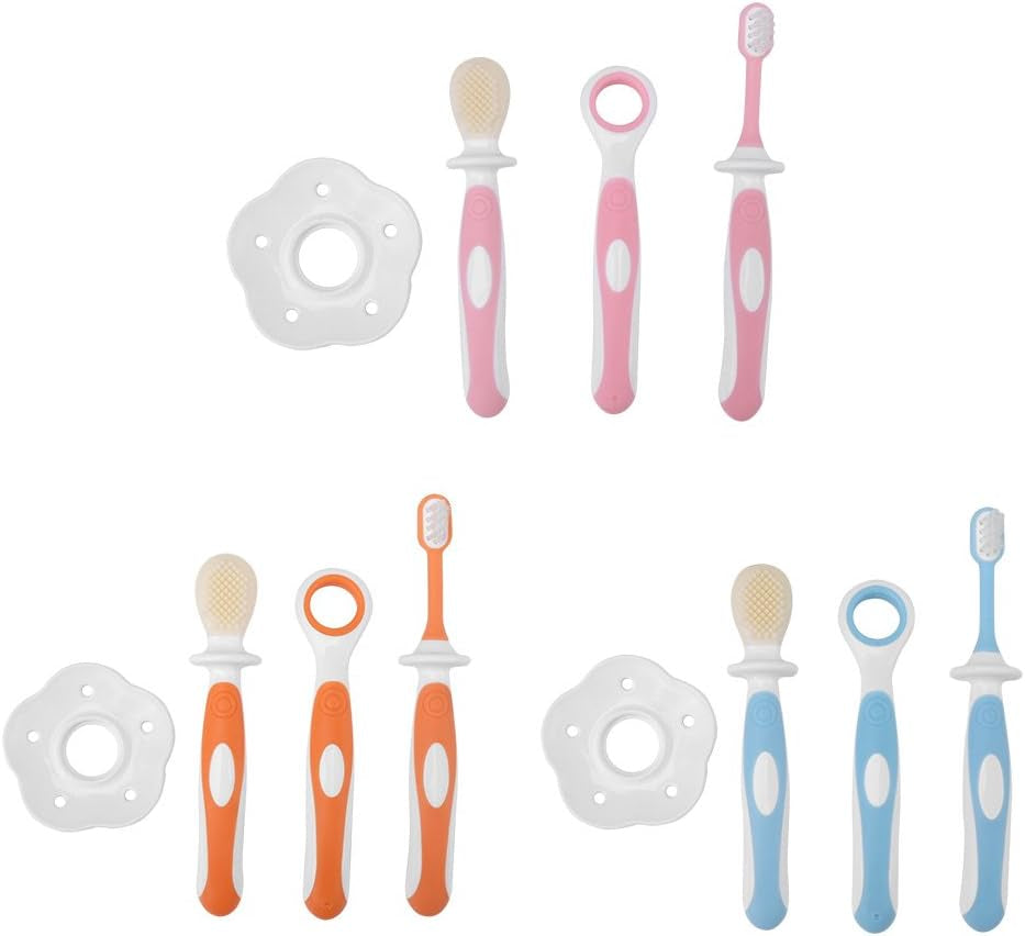 3Pcs Baby Toothbrush Baby Tongue Cleaner Oral Care Set Care for 0-36 Month Baby, BPA Free()