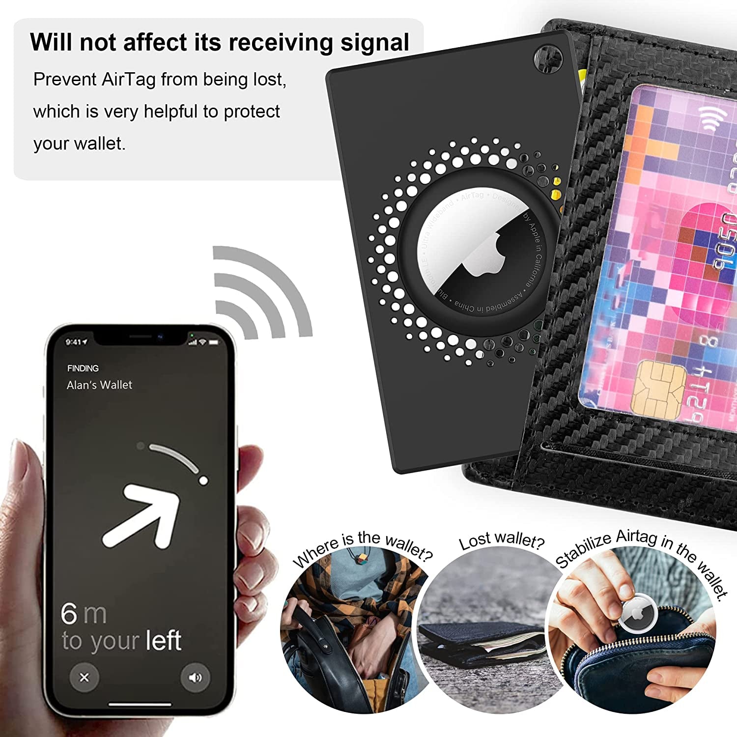 2 Pcs for Airtag Wallet Holder, Card Case for Airtags Credit Card Size with Keychain, Slim Safety Anti-Lost for Purse, Backpack, Handbag, Clutch (Black)